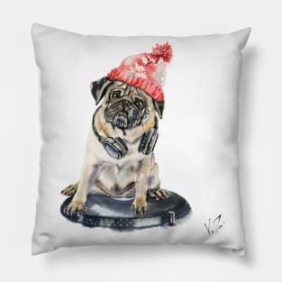 DJ pug dog in a hat Pillow