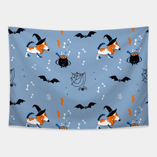 Cute print with a puppy in a witch costume Tapestry by DanielK