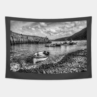 Clovelly Harbour, North Devon, UK, Black And White Tapestry