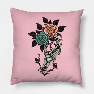 Skeleton Hand with  Roses Pillow