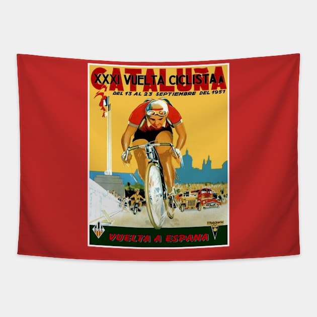 VUELTA A ESPANA Cataluna Bicycle Racing Print Tapestry by posterbobs