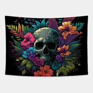 Colorful Floral Skull head design #4 Tapestry