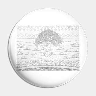 Nature line art scene with elephant, trees, monkey, folk indian art Pin