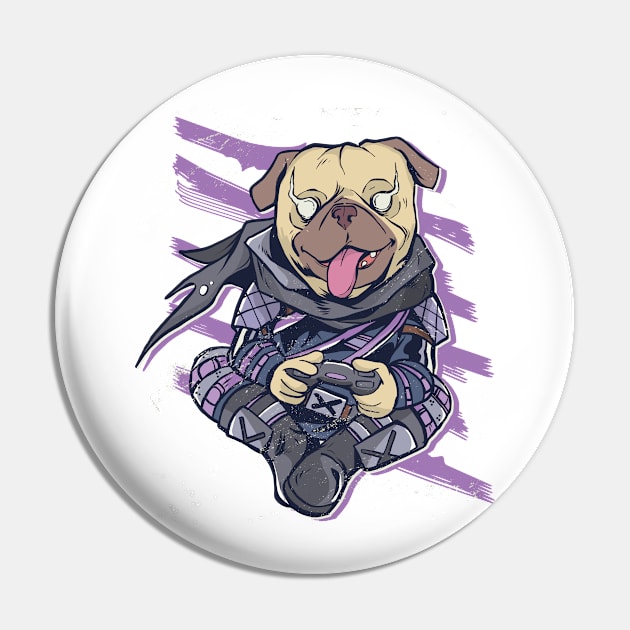 Funny Pug Gamer Pin by boobear247