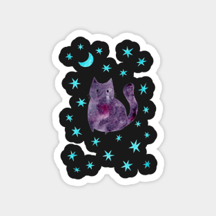 Purple Cat with Blue Stars Magnet