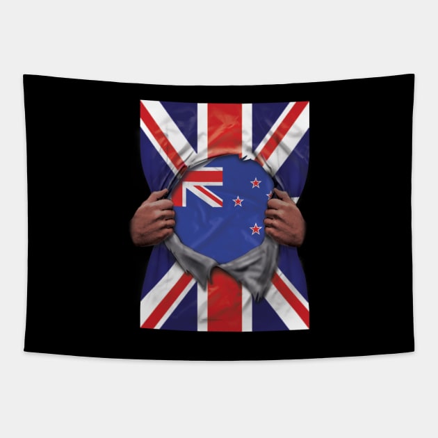 New Zealand Flag Great Britain Flag Ripped - Gift for New Zealander From New Zealand Tapestry by Country Flags