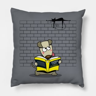 Funny Cute Dog And Cat Cartoon For Bookworms And Pet Lovers Pillow