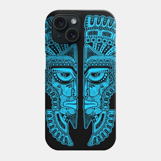 Blue and Black Mayan Twins Mask Illusion Phone Case by jeffbartels