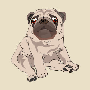 Cute puppy pug sitting down - hand drawing illustrations T-Shirt