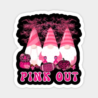 Pink Out Breast Cancer Awareness Gnomes and Football Magnet