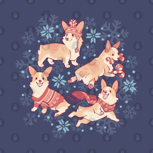 Winter corgis in blue by Colordrilos