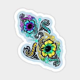 Blue and Yellow Hibiscus Flower Tribals Magnet