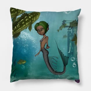 Little mermaid in the deep ocean Pillow