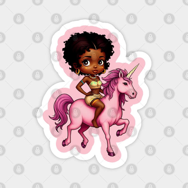Black Girl Riding Unicorn Magnet by UrbanLifeApparel