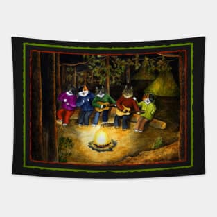 cats singing by bonfire Tapestry