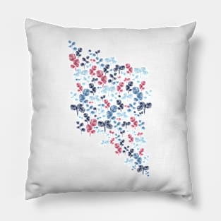 Blue & Red Exotic Monstera Plants Pattern Pillow