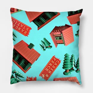 Jovielle Forest Birdhouses Tossed on Pale Cyan Pillow