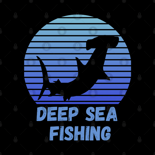 Deep Sea Fishing, Blue Retro Sunset Hammerhead by Grove Designs