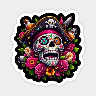 Sugar Skull Art - Swashbuckling Pirate Skull Magnet