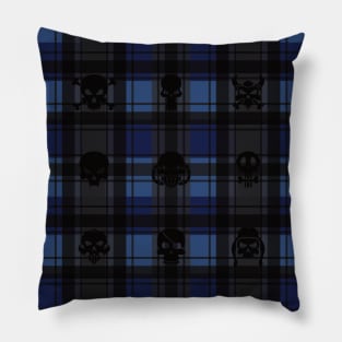 Blue and Black Skull Lumber Goth Plaid Pattern Pillow