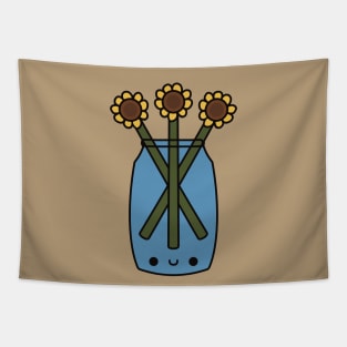 Cute Kawaii Sunflowers Vase Tapestry