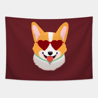 Corgi Dog with Heart Glasses Tapestry