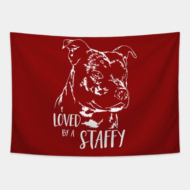 Staffordshire Bull Terrier loved by a staffy saying Tapestry by wilsigns