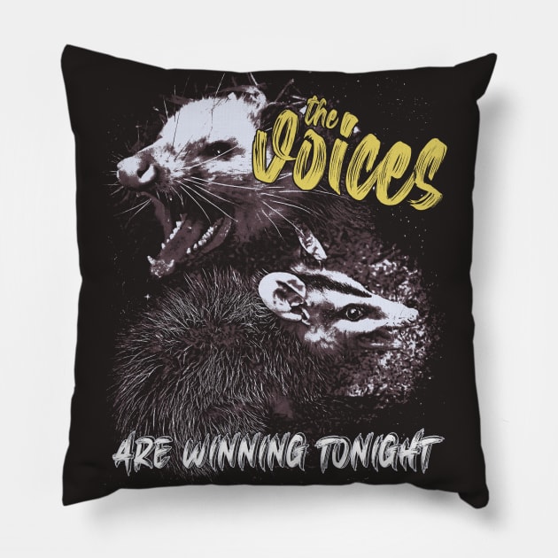 The Voices Are Winning Tonight - Funny Possum Meme Pillow by Thread Magic Studio