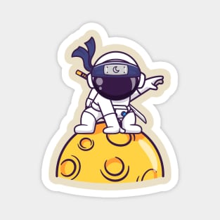 Cute Astronaut Ninja Landing On Moon Cartoon Magnet