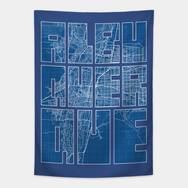 Albuquerque, USA City Map Typography - Blueprint Tapestry by deMAP Studio