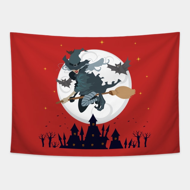 Scary Witch Moon Tapestry by Mako Design 
