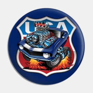 USA Classic Muscle Car Pride Cartoon Pin