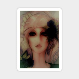 MUTED FLOWER GIRL 70S TURBAN LADY WITH HAT ART DECO Magnet