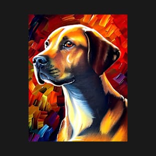 Stylish Portrait Of Labrador Retriever Dog. Red And Brown Background T-Shirt