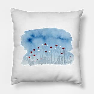 White and Red Poppies, Watercolor Poppies, Watercolor Flowers Pillow