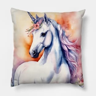 Watercolor fantasy unicorn with flowers Pillow