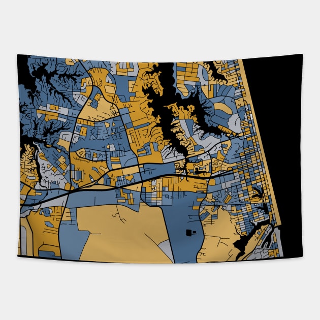 Virginia Beach Map Pattern in Blue & Gold Tapestry by PatternMaps