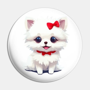 Cute adorable white Pomeranian with red bow tie Pin