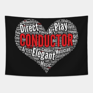 Composer Conductor Heart Shape Word Cloud Design graphic Tapestry