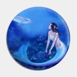 Ultramarine Mermaid & Dolphins Pin