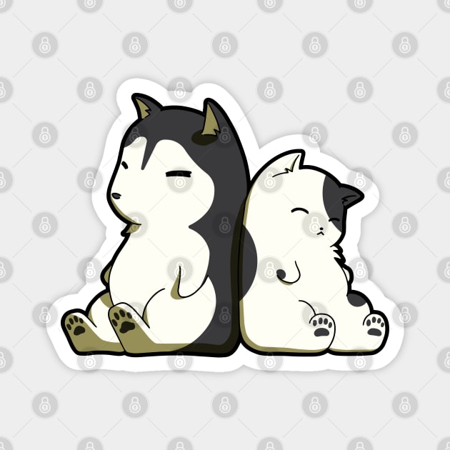 Black And White Sleeping Dog And Cat Magnet by The Kitten Gallery