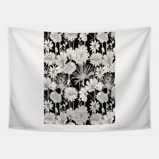 Black and White Neck Gator Black and White Wildflower Pattern Tapestry