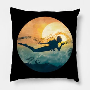 Scuba Diving Retro Sun Set Lovers Men Women Divers Pillow