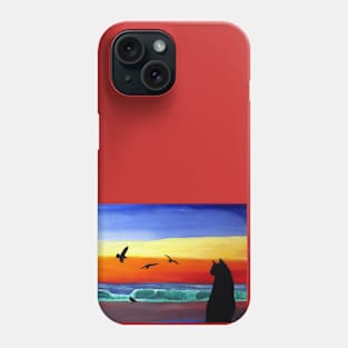 Sunrise with Cat at the Beach Phone Case