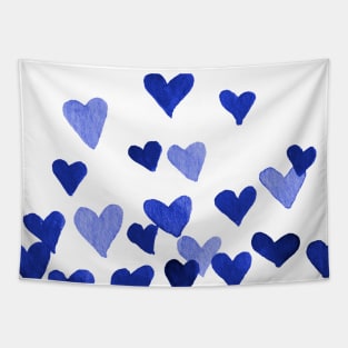 Valentine’s Day Watercolor Hearts – blue Tapestry