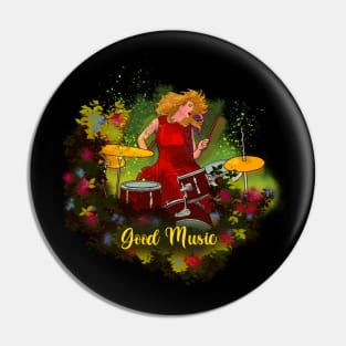 Woman playing drums. Good music Pin