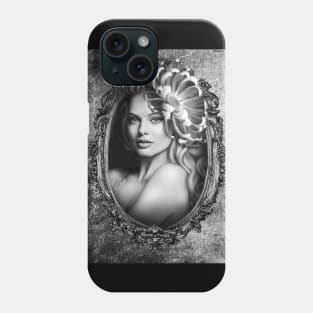 black and white portrait digital illustration beautiful artwork Phone Case