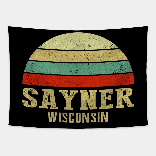 Sayner Wisconsin Vintage Retro Sunset Tapestry by Curry G