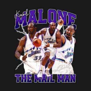 Karl Malone The Mail Man Basketball Legend Signature Vintage Retro 80s 90s Bootleg Rap Style T-Shirt