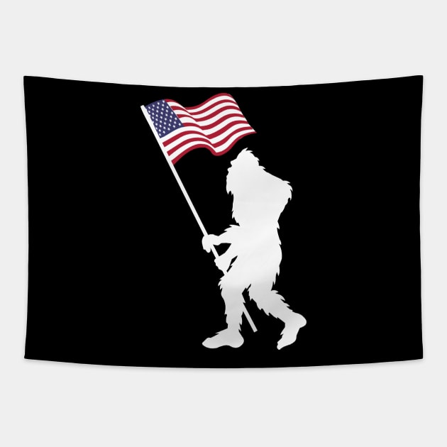 BIgfoot American Flag Funny Sasquatch USA Tapestry by Tesszero